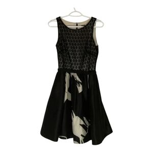 Taylor Black Floral Midi Dress sz 4